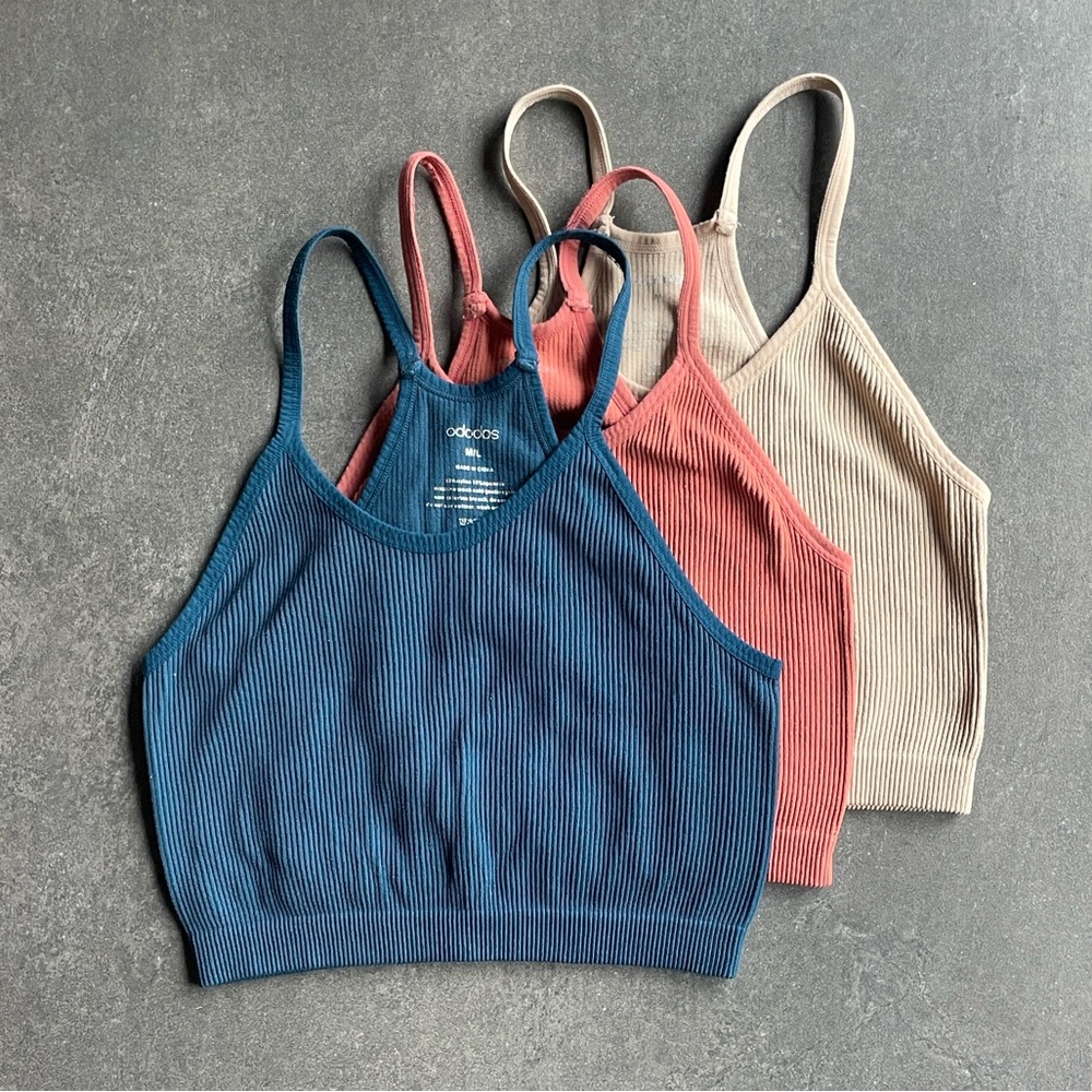 Set of 3 - Pilates - Yoga - Ribbed Tank Tops in Sand, Navy, and Coral